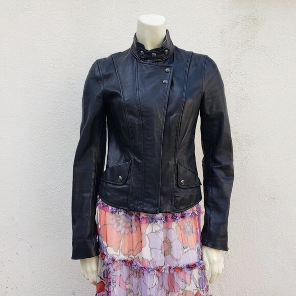 Armani Exchange 100% Genuine Black Lamb Leather Fitted Jacket